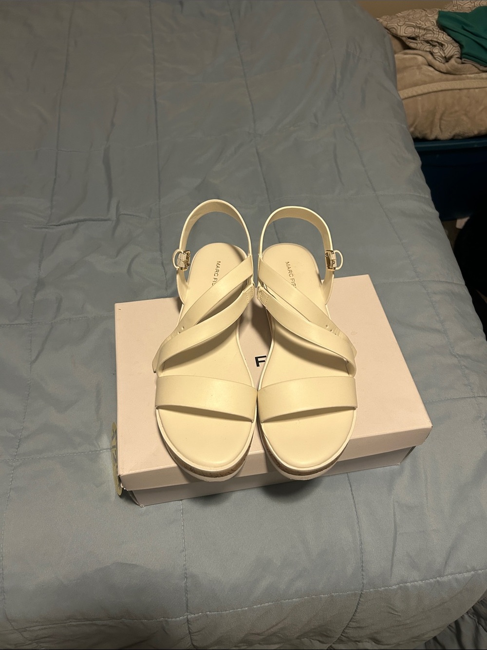 Marc Fisher Ivory Cross-Strap Platform Sandals